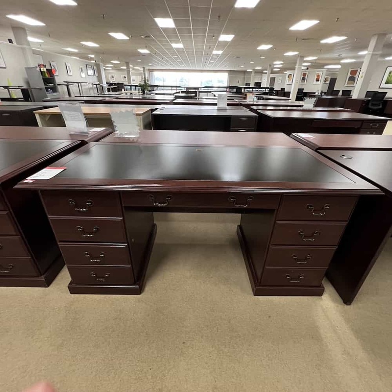 66″ x 30″ Sauder Mahogany and Black Traditional Desk Office Furniture Liquidations