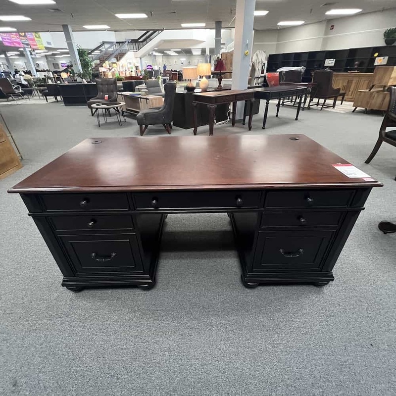 66″ x 32″ Mahogany and Black Transitional Executive Desk Office Furniture Liquidations