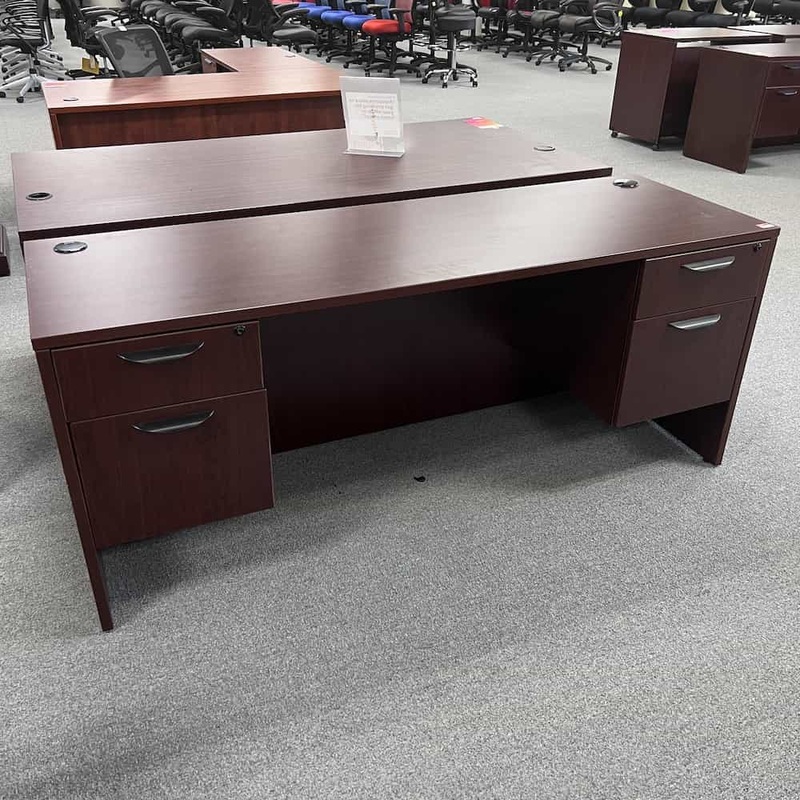 71″ Mahogany Credenza Desk with 2 Hanging Files Office Furniture Liquidations