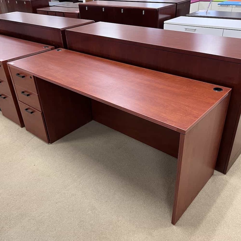71 x 24″ Cherryman Cherry and Black Desk 1 Pedestal File Office Furniture Liquidations