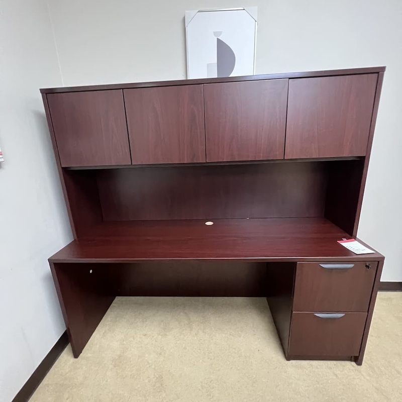 71 x 24″ Mahogany and Black Credenza Desk with 1 File/File and Hutch Office Furniture Liquidations