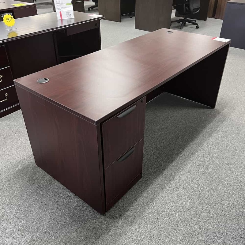 71 x 30″ Mahogany and Black Desk with 1 File/File Office Furniture Liquidations
