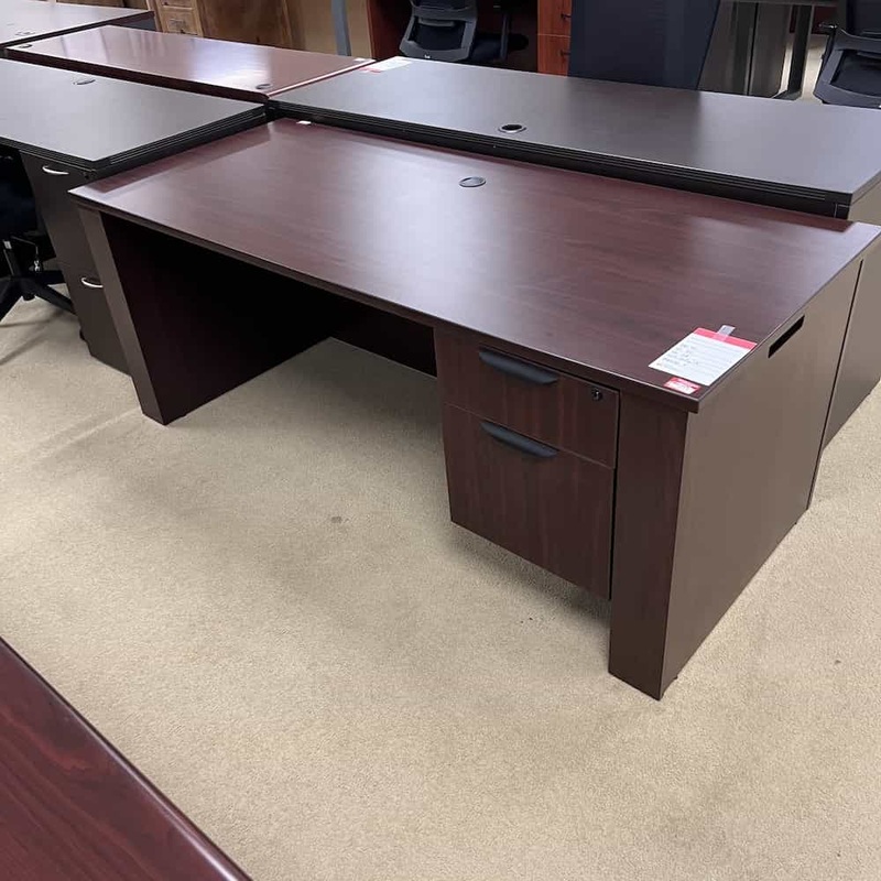 71 x 30″ Mahogany Thick Sides Desk with 1 Hanging Box/File Office Furniture Liquidations