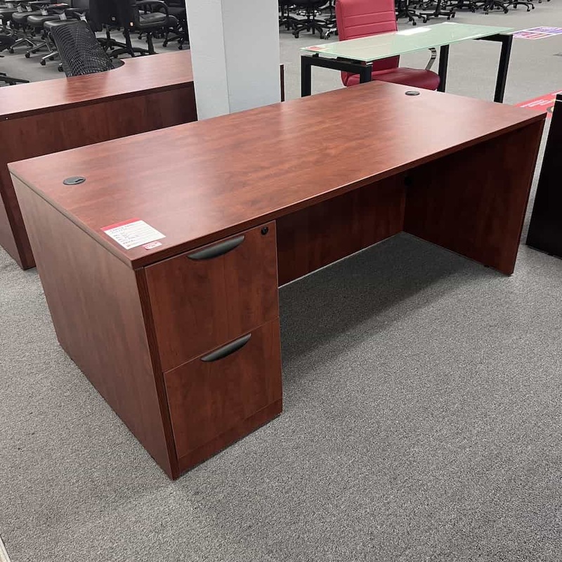 71″ x 36″ Cherry and Black Desk with One Pedestal File/File Office Furniture Liquidations
