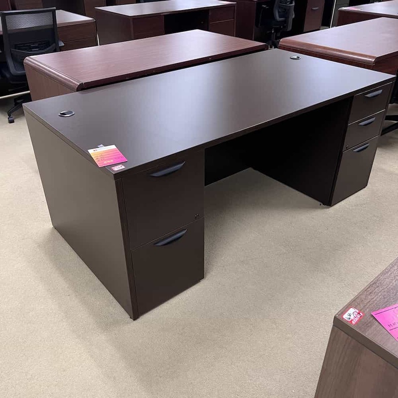 71″ x 36″ Espresso And Black Double Pedestal Desk Office Furniture Liquidations