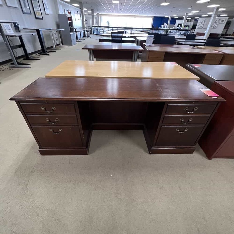 72″ Jofco Walnut and Brass Traditional Executive Credenza Desk Office Furniture Liquidations