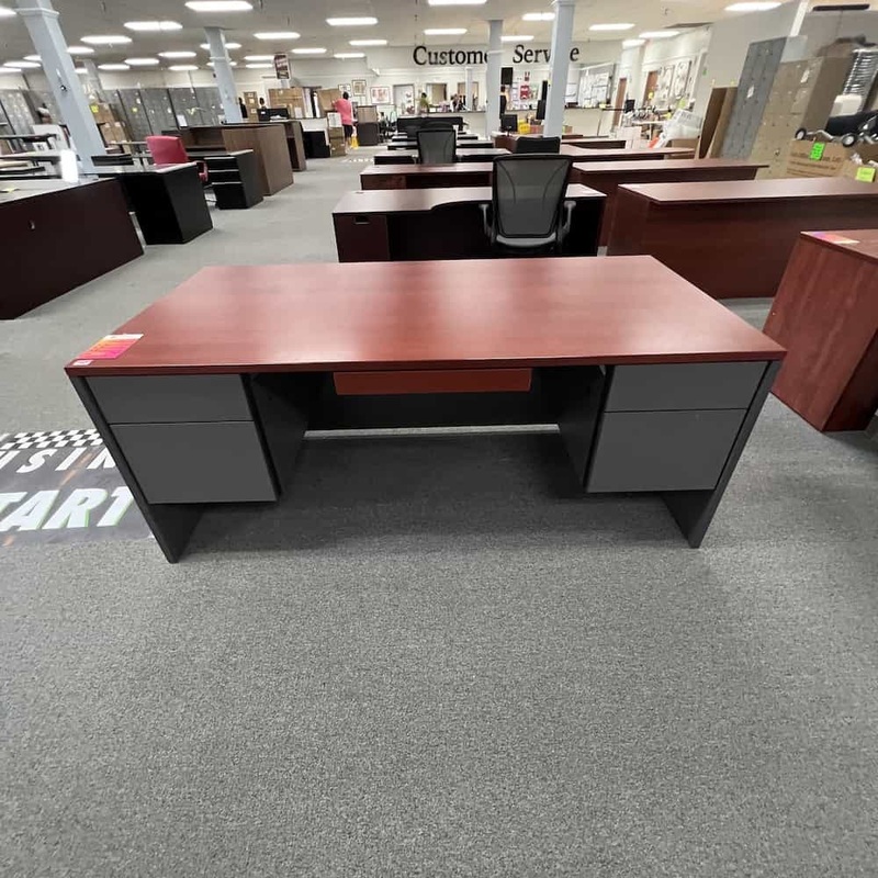 72″ Lacasse Cherry and Gray Desk with Pencil Drawer Office Furniture Liquidations