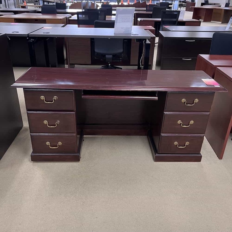 72″ Mahogany Traditional Credenza Desk with 2 Pedestals Office Furniture Liquidations