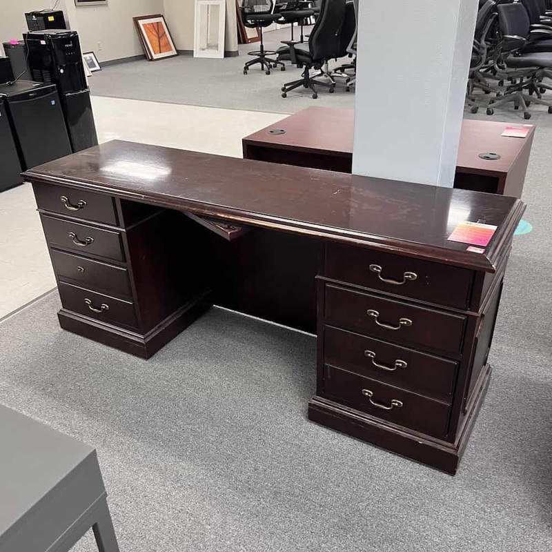 72″ Paoli Mahogany Traditional Credenza Desk with 2 Pedestals Office Furniture Liquidations