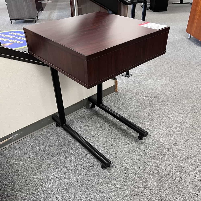 26″ W x 34″ H Mahogany and Black Stand Desk Office Furniture Liquidations