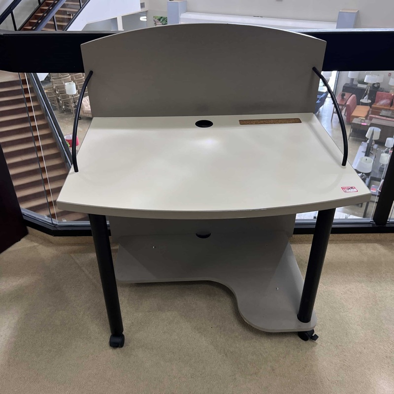 36″ x 28″ Beige and Taupe Rolling Desk Workstation Office Furniture Liquidations
