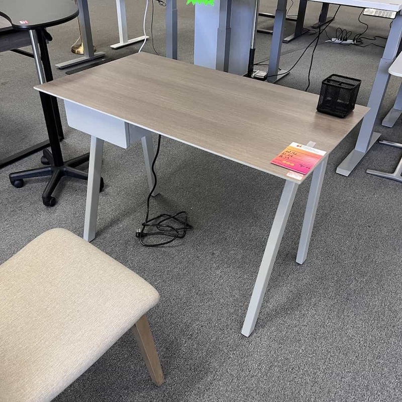42″ Walnut and Taupe Desk with Side Drawer and Electric Port Office Furniture Liquidations