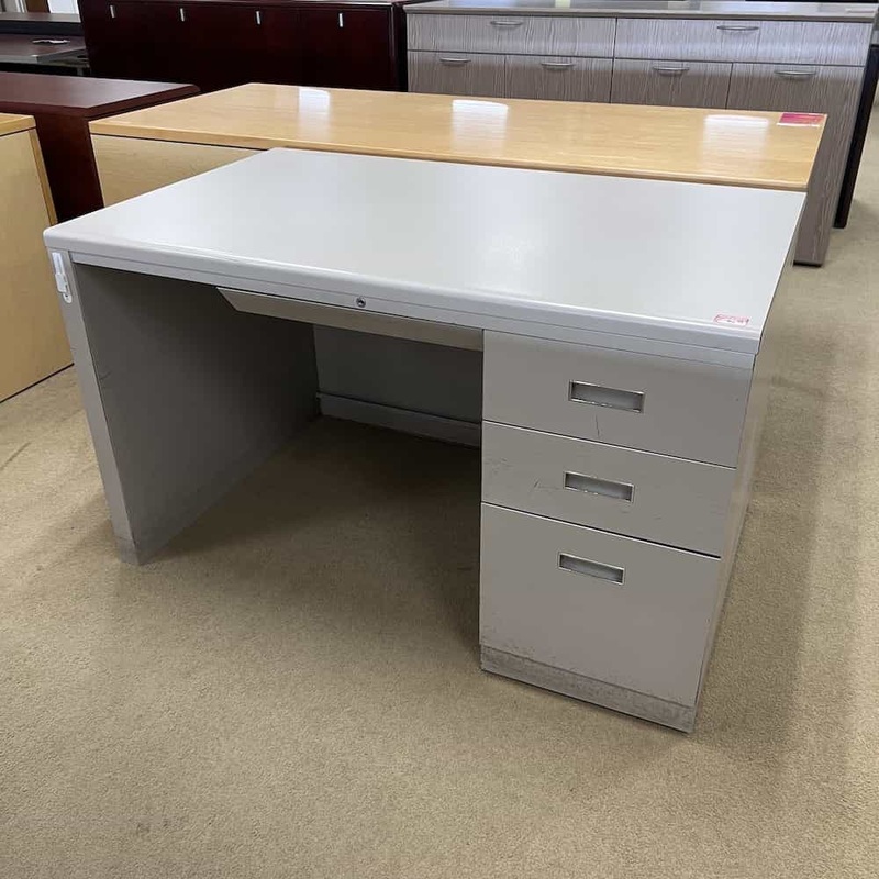 48″ Allsteel Light Grey Metal Desk with 1 Pedestal Office Furniture Liquidations