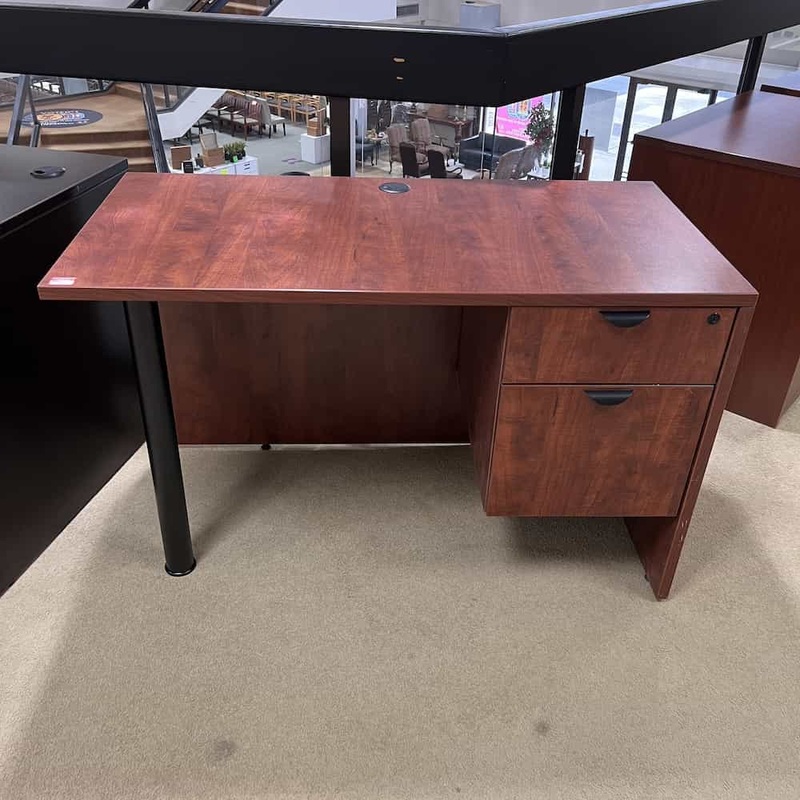 48″ x 24″ Cherry and Black Desk with 1 File/File Office Furniture Liquidations