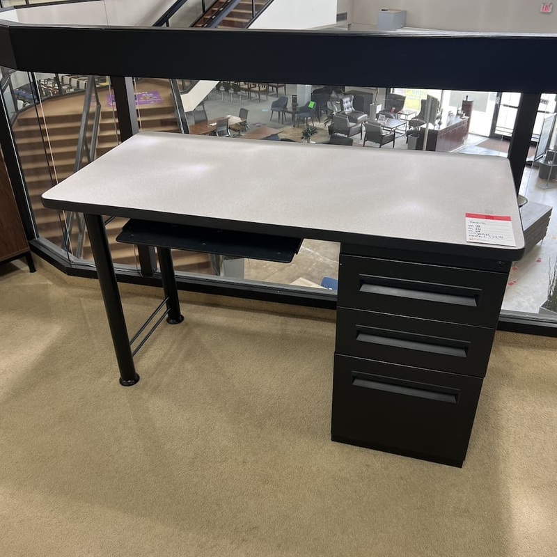 48″ x 24″ Haworth Grey Laminate and Black Metal Desk with Box/Box/File Office Furniture Liquidations