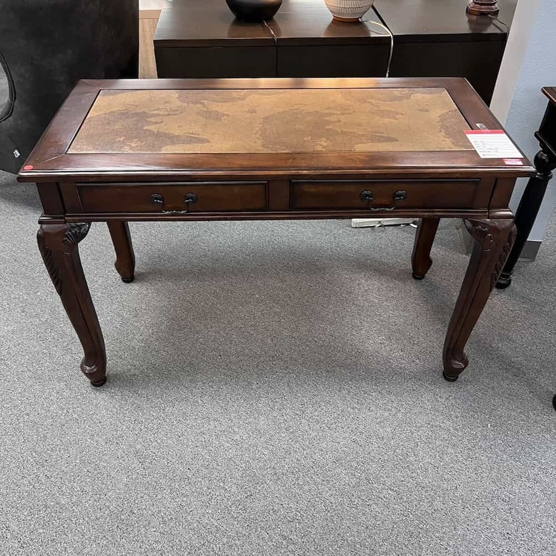 48″ x 24″ Walnut and Brass Traditional Executive Writing Desk with Map Inlay Office Furniture Liquidations