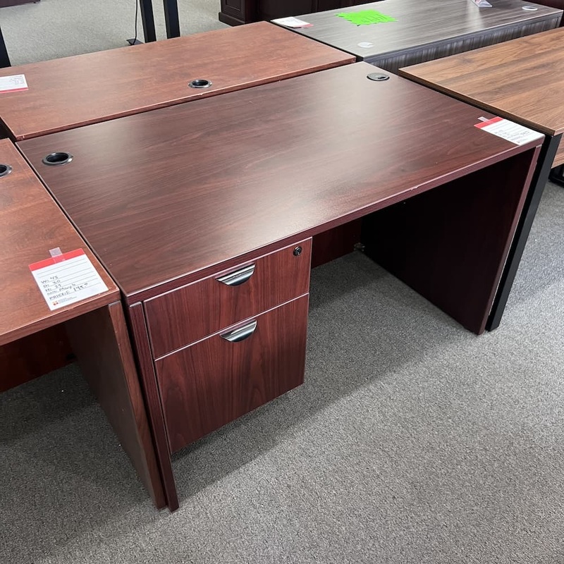 48″ x 30″ Mahogany Laminate and Black Desk with Single Hanging Box/File Office Furniture Liquidations