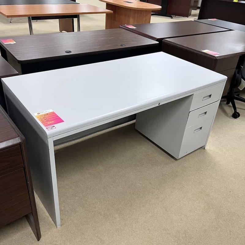 60″ Allsteel White Metal Desk with 1 Pedestal Office Furniture Liquidations