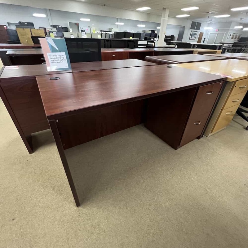 60″ Cherry and Black Desk with 1 Pedestal – File/File Office Furniture Liquidations
