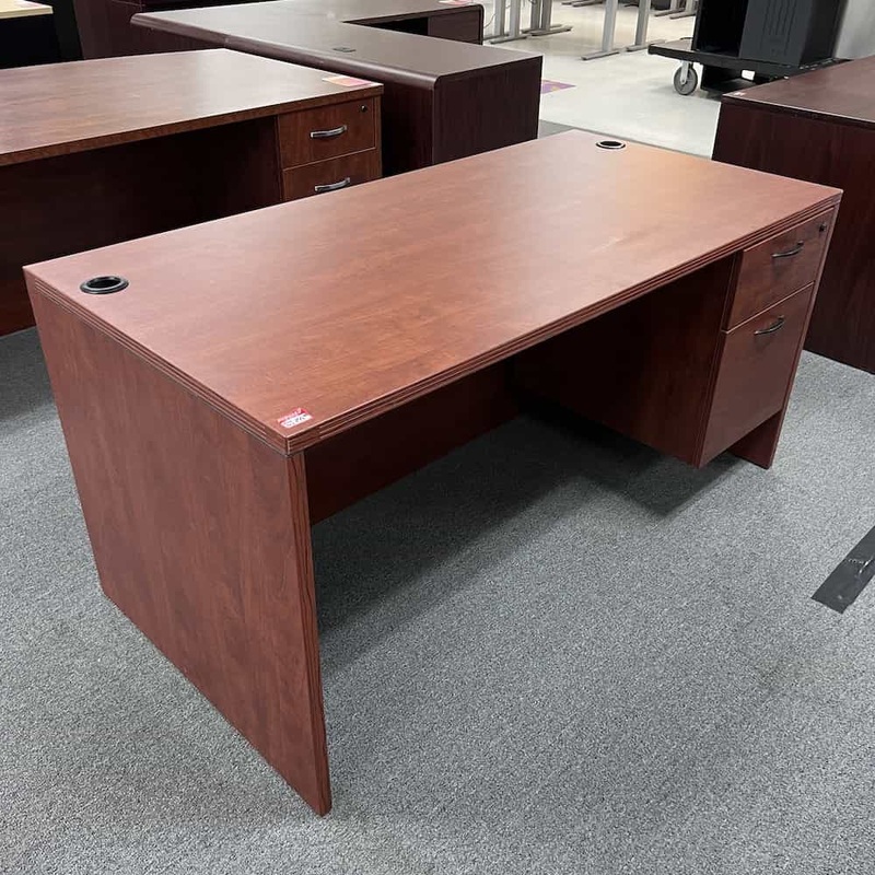 60″ Cherry & Black Handles Desk with One Hanging File