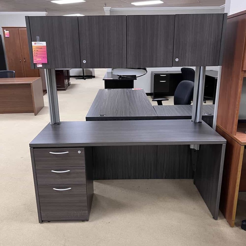 60″ Teknion Grey Credenza Desk with Hutch – box/box/file Office Furniture Liquidations