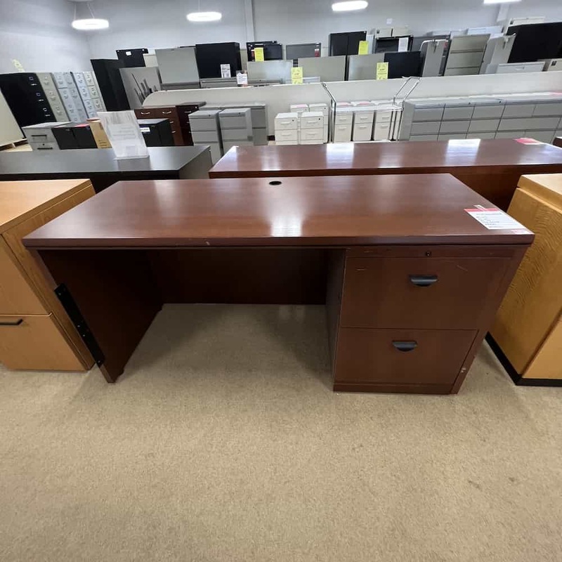 60″ x 24″ CCN Int. Walnut and Black Credenza Desk with 1 Pedestal – File/File Office Furniture Liquidations