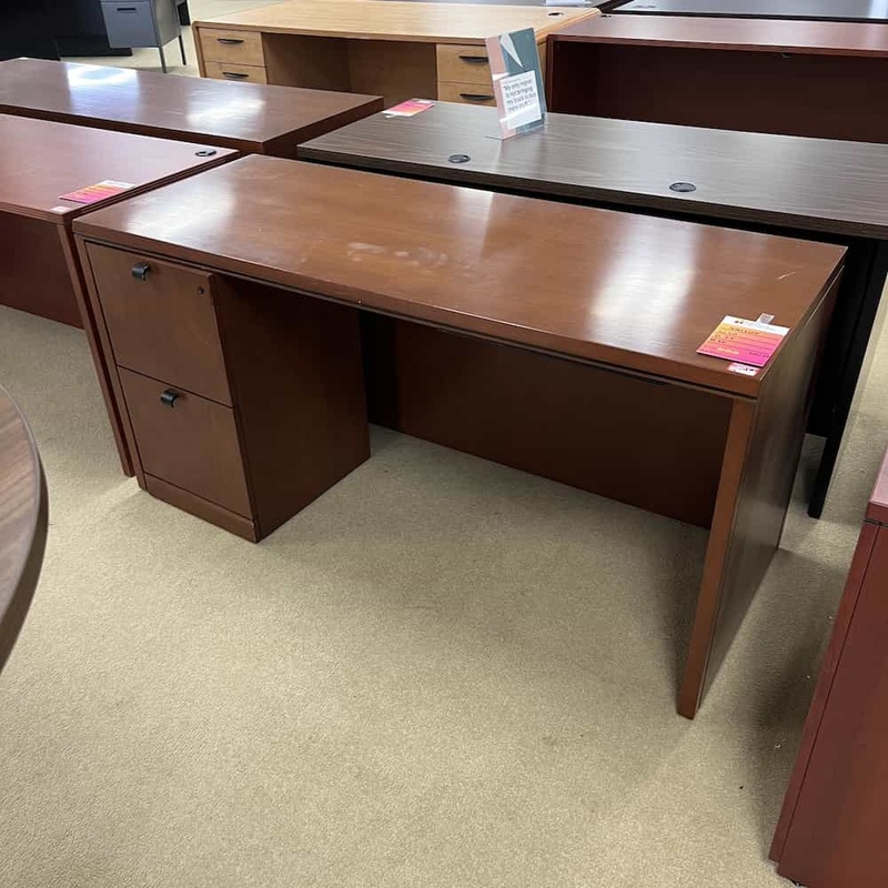 60″ x 24″ Novikoff Walnut and Black Credenza Desk with 1 Pedestal – File/File Office Furniture Liquidations