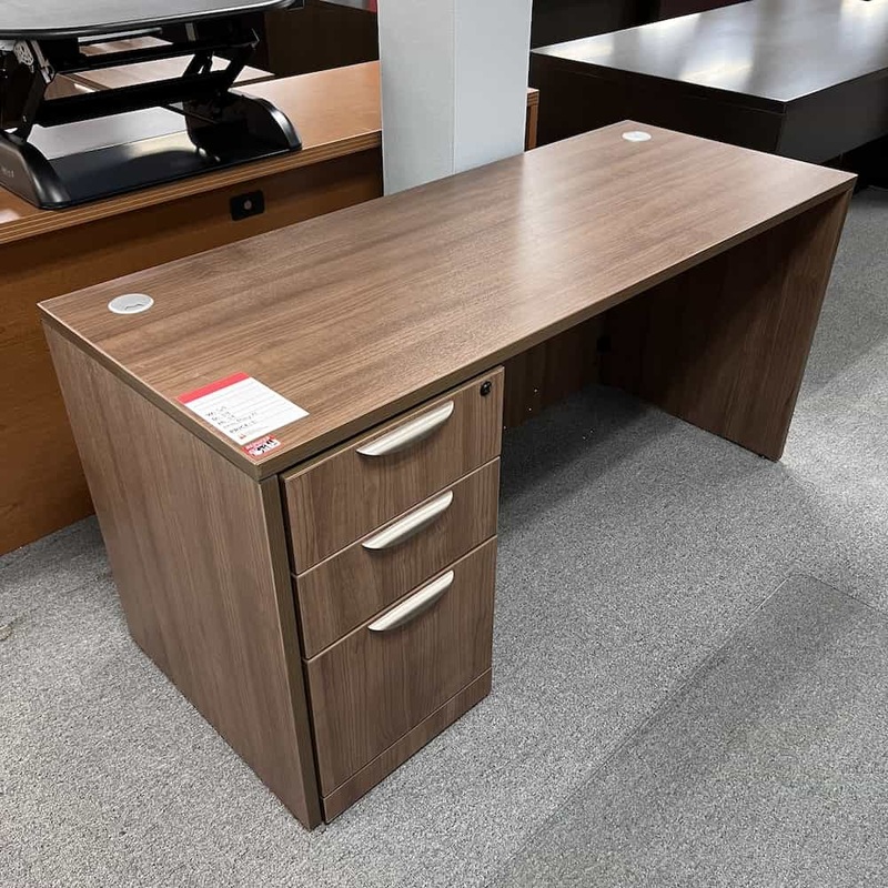 60″ x 24″ Walnut Credenza Desk with 1 Pedestal File Office Furniture Liquidations