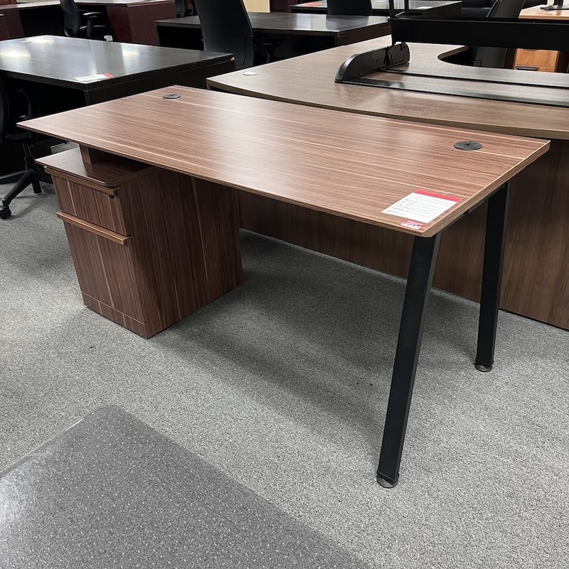 60″ x 28″ Walnut and Black Laminate Illusion Top Desk with Box/File Office Furniture Liquidations