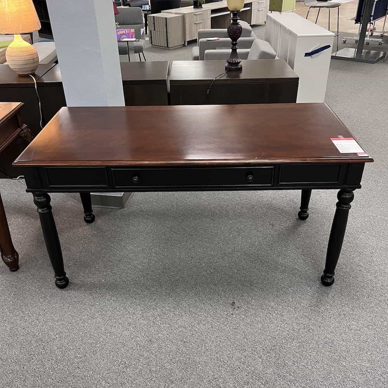 60″ x 28″ Walnut and Brass Traditional Executive Writing Desk Office Furniture Liquidations