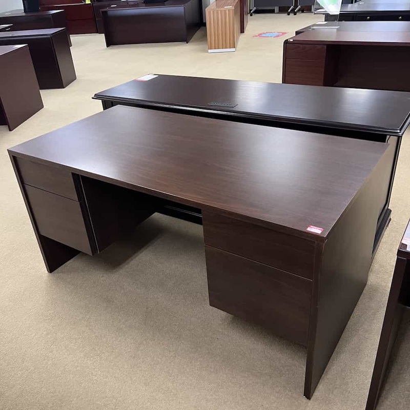 60″ x 30″ Global Walnut Desk with 2 Hanging Files Office Furniture Liquidations
