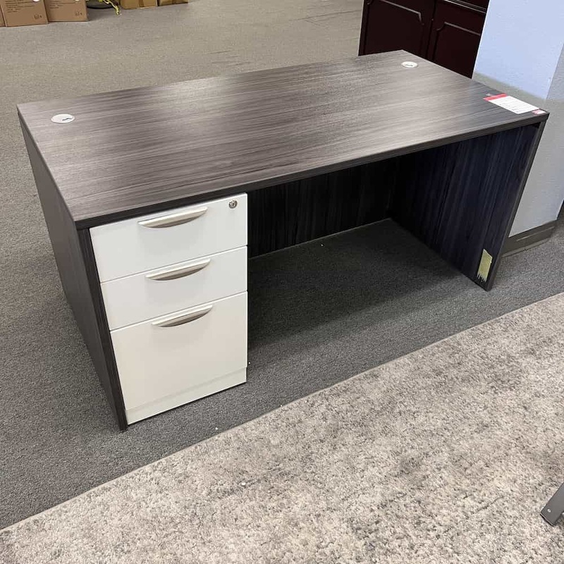 60″ x 30″ Grey and White Desk with Pedestal – Box/Box/File Office Furniture Liquidations