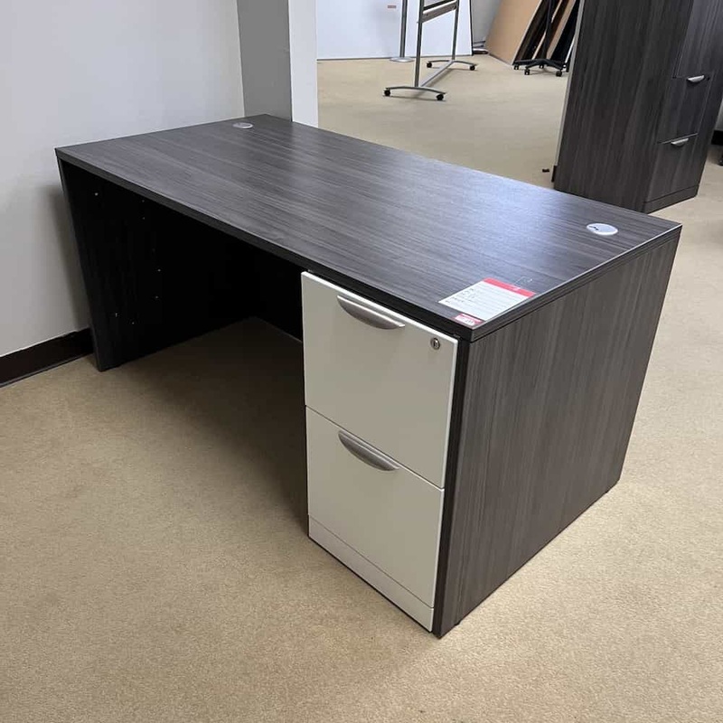 60″ x 30″ Grey and White Desk with Pedestal – File/File Office Furniture Liquidations