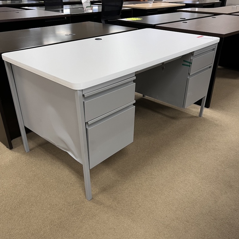 60″ x 30″ Grey and White Metal Desk with Double Hanging Box/Files Office Furniture Liquidations