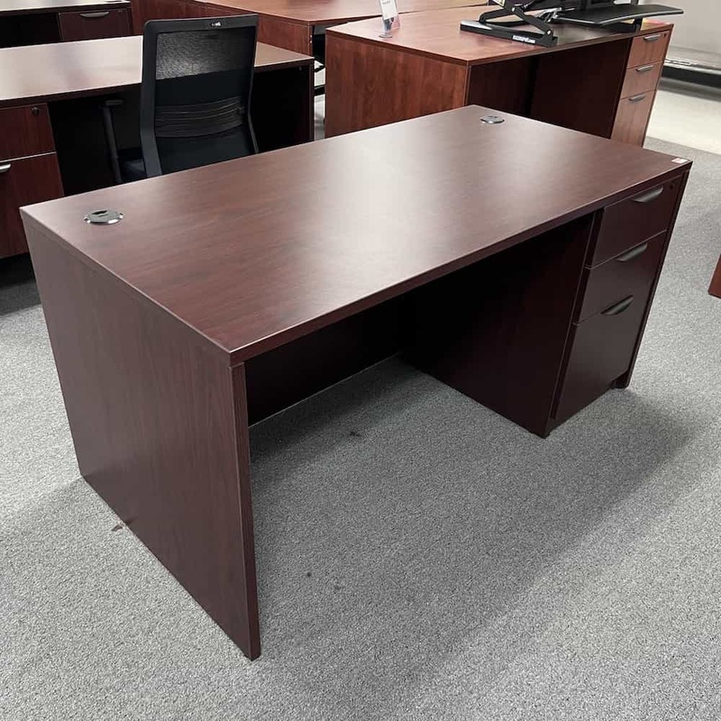 60″ x 30″ Mahogany and Black Desk with One Pedestal – Box/Box/File Office Furniture Liquidations