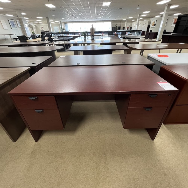 60″ x 30″ Mahogany Laminate Desk with 2 Hanging Box/Files Office Furniture Liquidations
