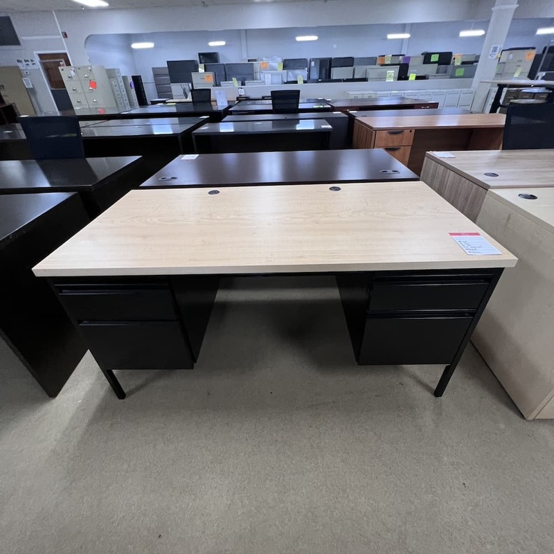 60″ x 30″ Maple and Black Metal Desk with 2 Hanging Box/Files Office Furniture Liquidations