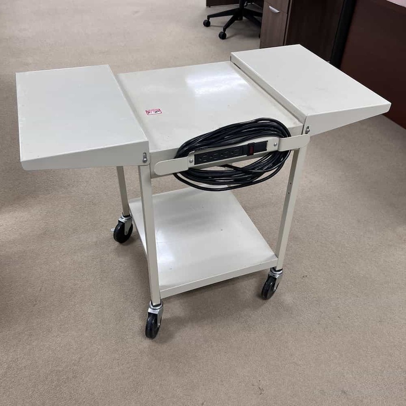 21″-41″ Buhl Tan Metal Mobile Multimedia Cart with Leaf Extenders and Electric Plugs Office Furniture Liquidations