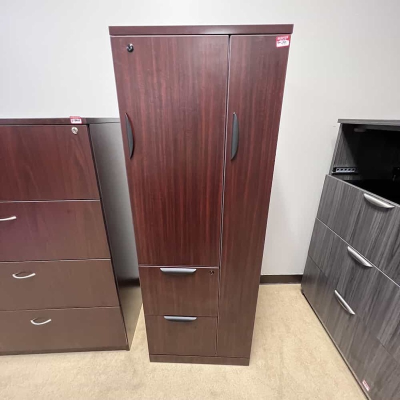 24″ W x 66″ H Mahogany and Black Wardrobe and Office Storage Cabinet Office Furniture Liquidations