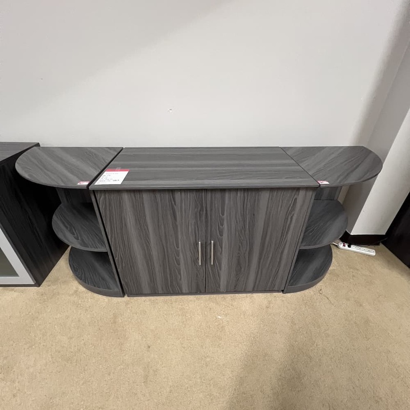 3 Piece Set – 77″ x 20″ Grey Laminate 2 Door Storage Cabinet with 2 Corner Bookcases Office Furniture Liquidations