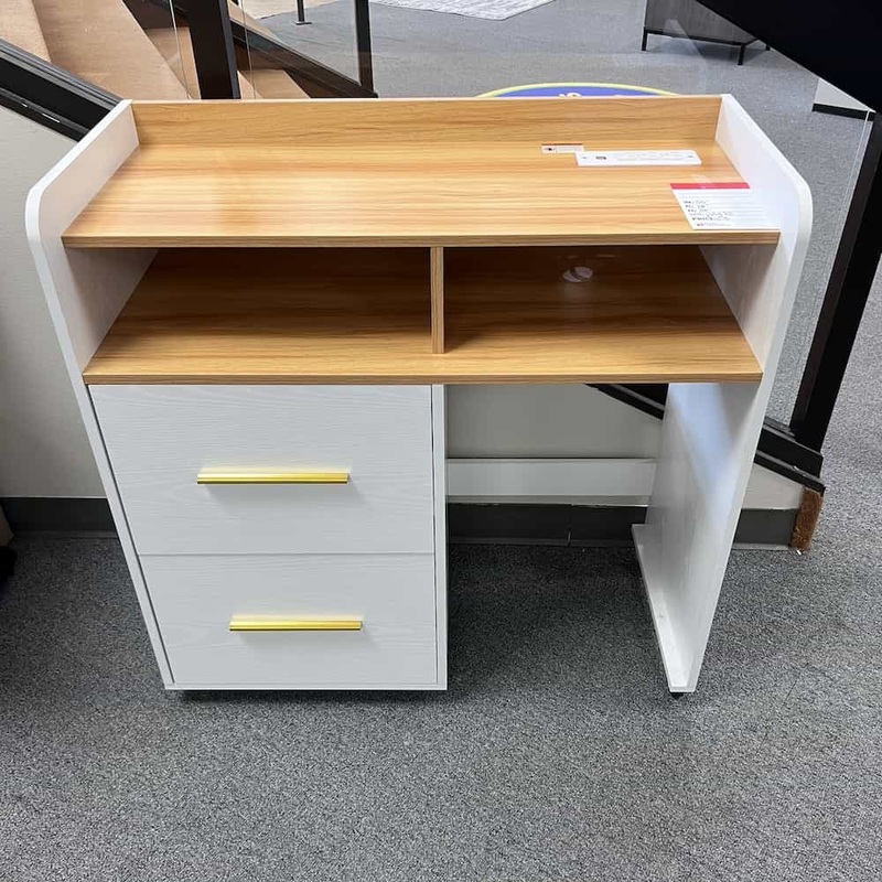 35″ W x 36″ H White and Wood Laminate Mobile Printer Station with Charging Station Office Furniture Liquidations