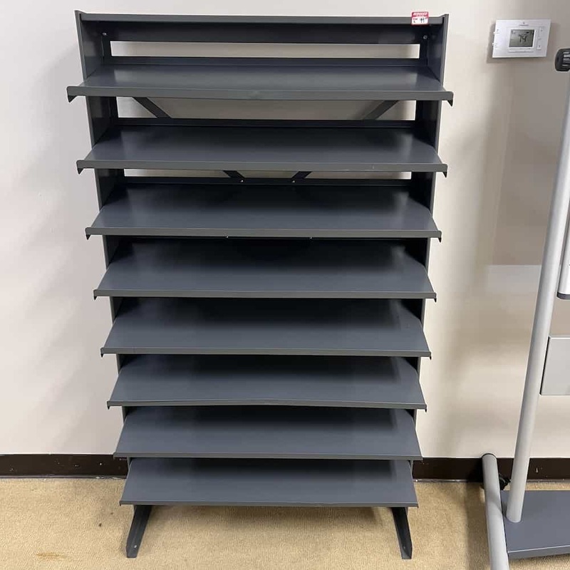 36″ W x 61″ H Uline Grey Metal Stationary Gravity Shelf Bin Organizer Office Furniture Liquidations