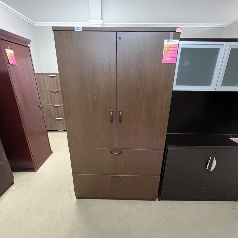 36″ W x 66″ H Steelcase Walnut and Black 2 Door Storage Cabinet with 2 Drawer Lateral File Office Furniture Liquidations