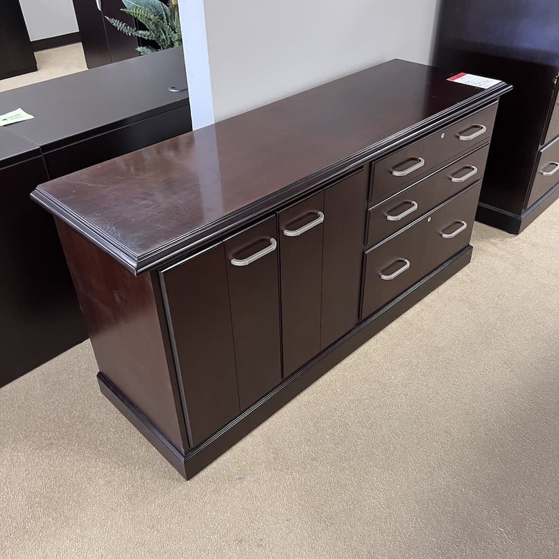 60″ x 19″ OFS Espresso Veneer Transitional Executive Credenza Storage Cabinet Office Furniture Liquidations