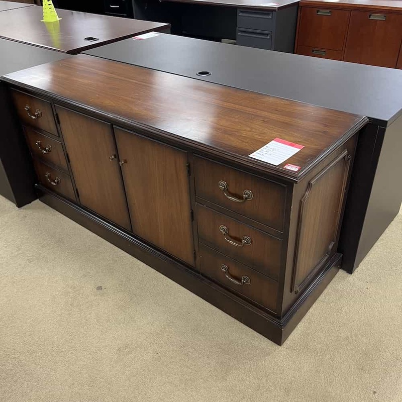 66″ x 20″ Walnut and Brass Traditional Executive Credenza Storage Cabinet Office Furniture Liquidations