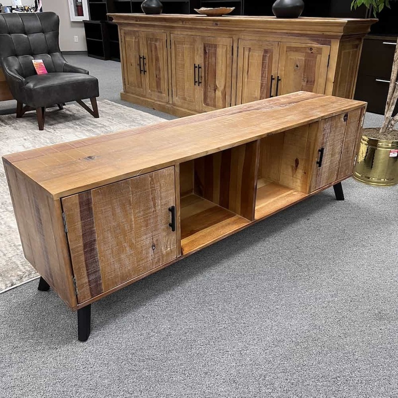 70″ W x 23″ H Rustic Reclaimed Wood and Black Console Credenza Office Furniture Liquidations
