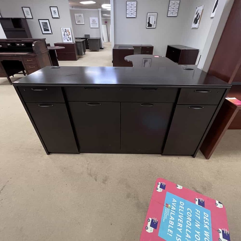 72″ Espresso and Black 4 Door Storage Cabinet Credenza Office Furniture Liquidations