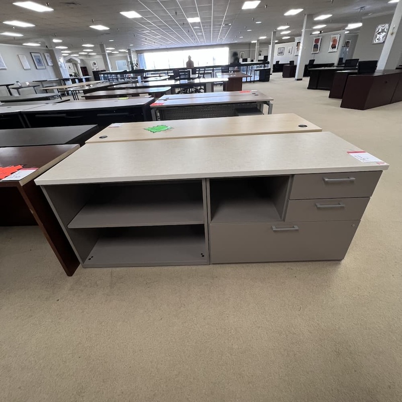 72″ W x 24″ H Grey and Beige Laminate Storage Cabinet Credenza Office Furniture Liquidations