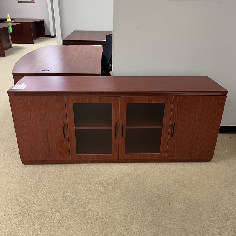 72″ x 18″ Cherry Laminate Storage Cabinet with Frosted Glass Doors Office Furniture Liquidations
