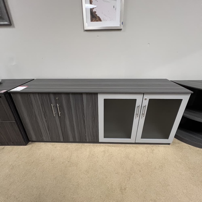 72″ x 20″ Grey Laminate Storage Cabinet Credenza with Glass Doors Office Furniture Liquidations